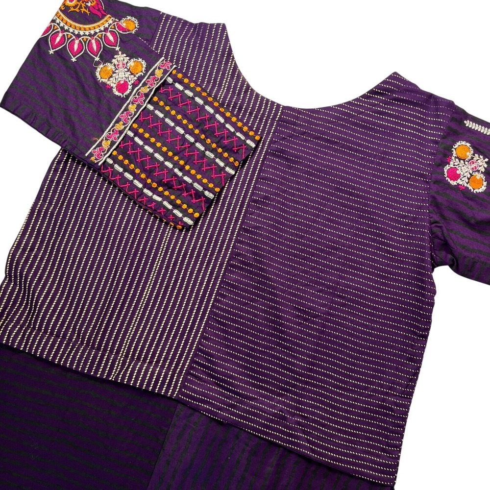 Sui Dhaga Womens S Purple Pink & Orange Embroidered Patterned Quarter Sleeve 600